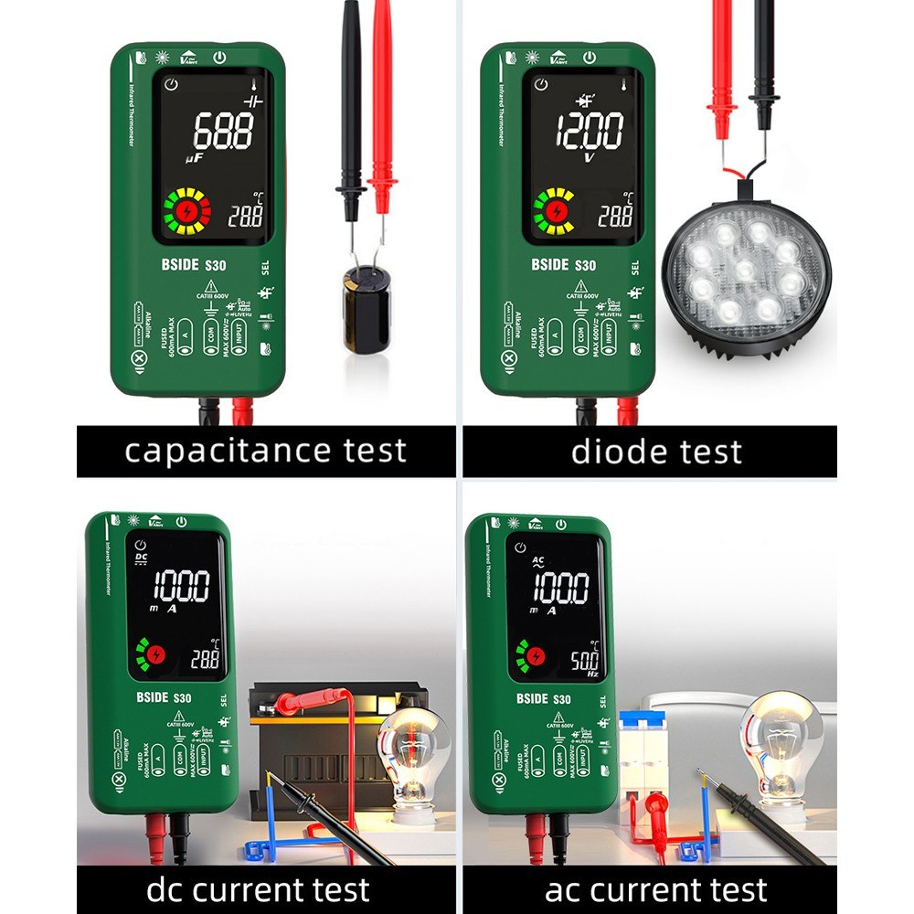BSIDE 4-in-1 Digital Multimeter & Infrared Thermometer with 3.5inch LCD