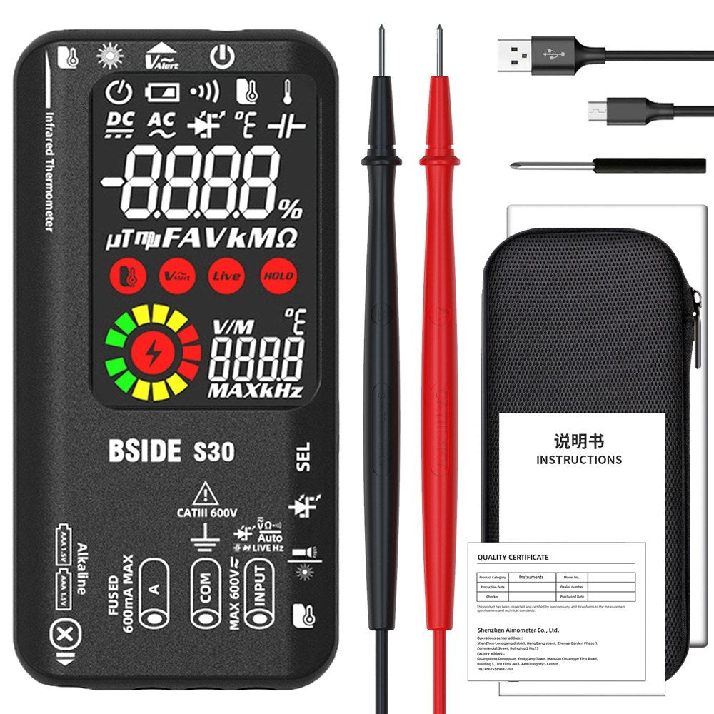 BSIDE 4-in-1 Digital Multimeter & Infrared Thermometer with 3.5inch LCD