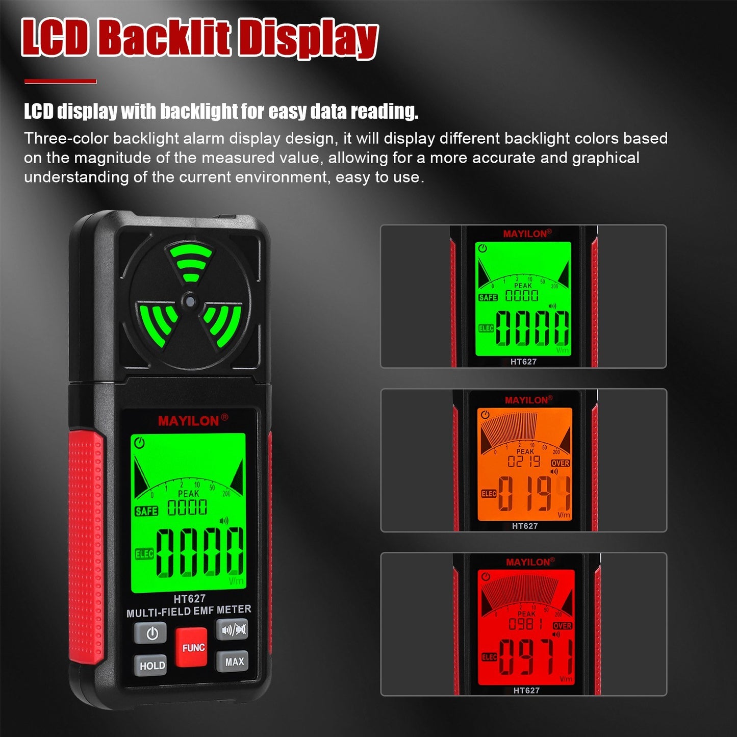 Portable EMF Meter - Digital Electromagnetic Radiation & Electric Field Detector for Home, Lab, Hospital
