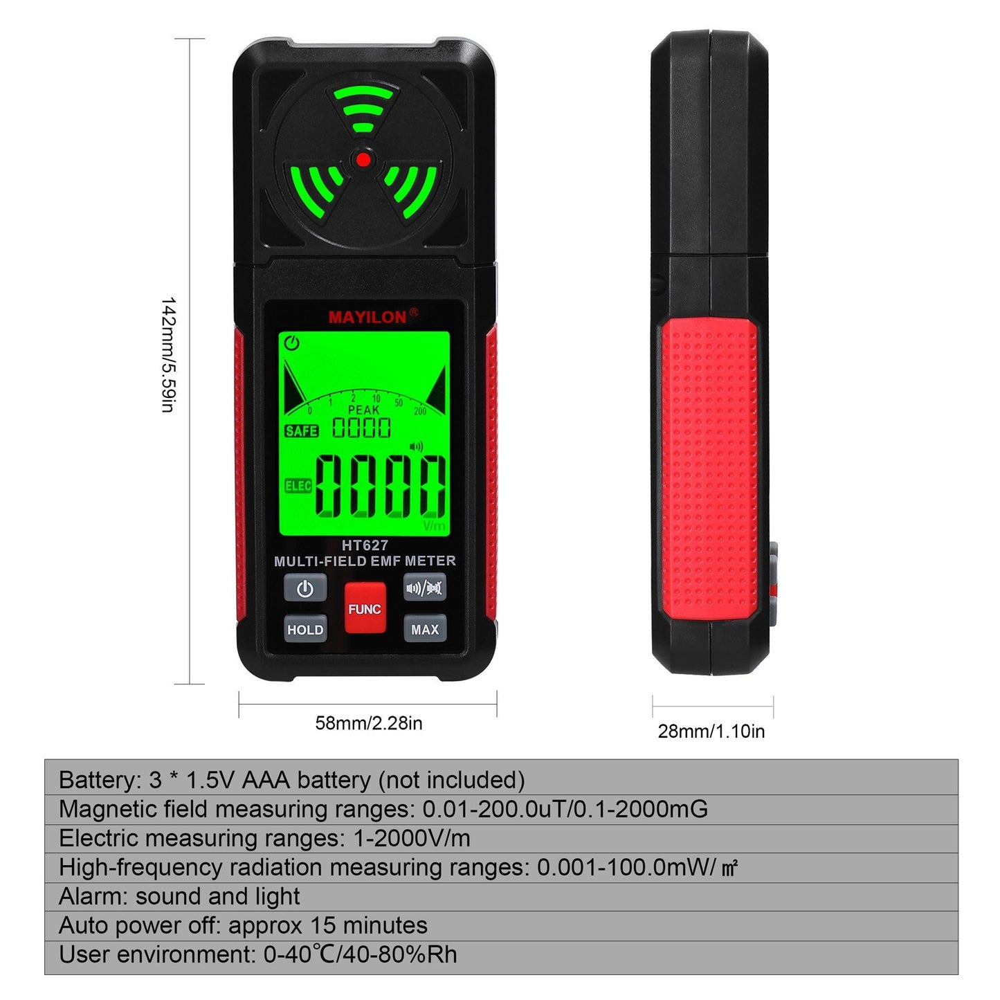 Portable EMF Meter - Digital Electromagnetic Radiation & Electric Field Detector for Home, Lab, Hospital