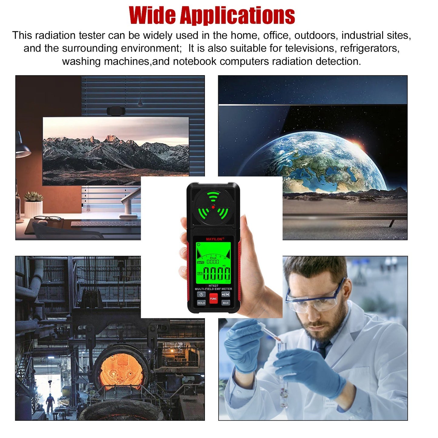 Portable EMF Meter - Digital Electromagnetic Radiation & Electric Field Detector for Home, Lab, Hospital