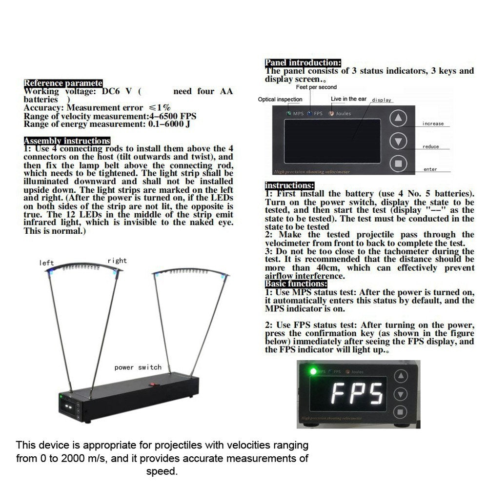 Professional Aluminum Alloy Bow Speedometer 0-2000MPS - Canopy-type Velocity Measurement Tool