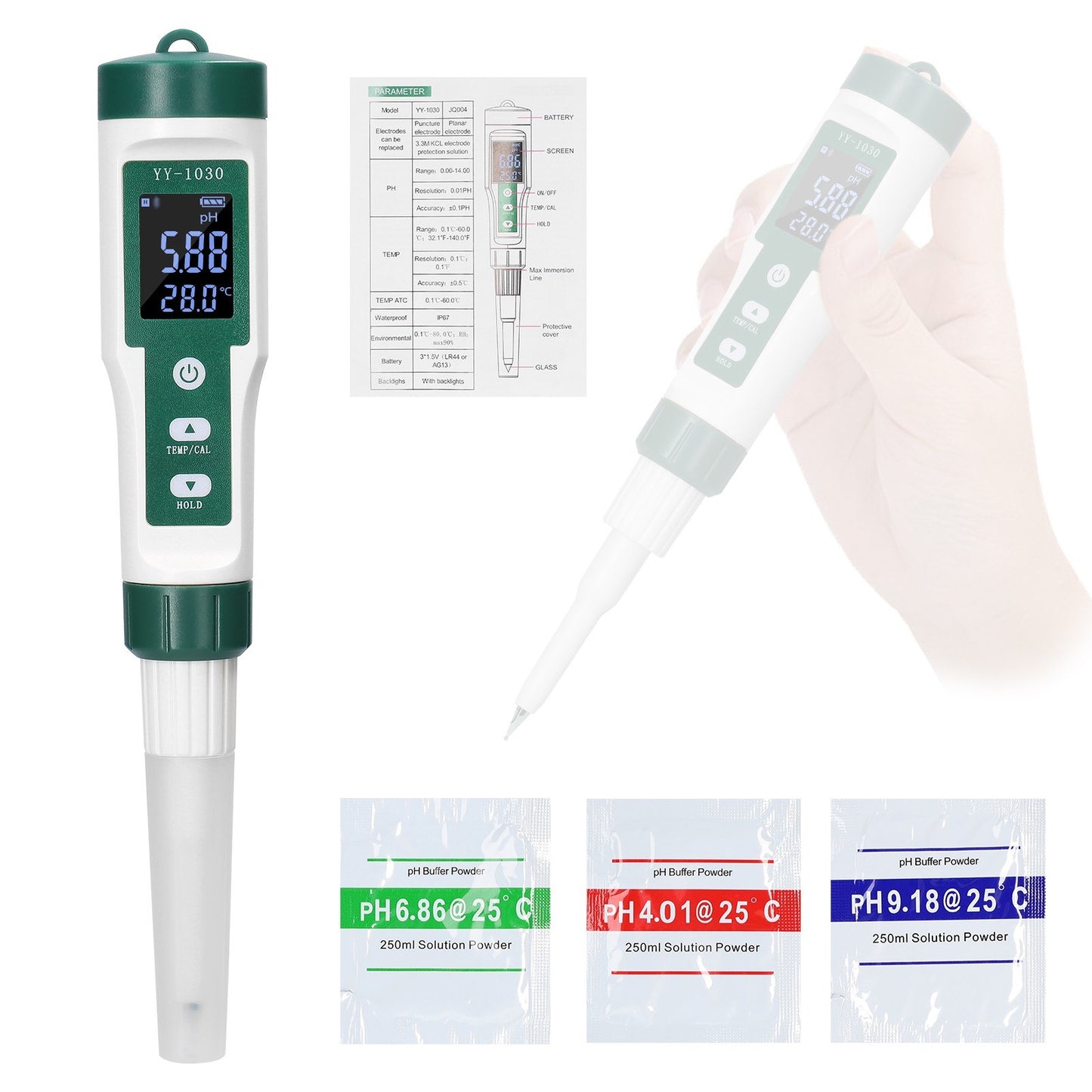 Digital pH Meter for Baby Food, Dough, Cheese, Cosmetics, and Soil - Model YY-1030