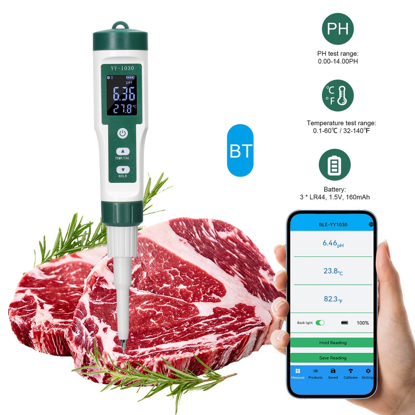 Digital pH Meter for Baby Food, Dough, Cheese, Cosmetics, and Soil - Model YY-1030