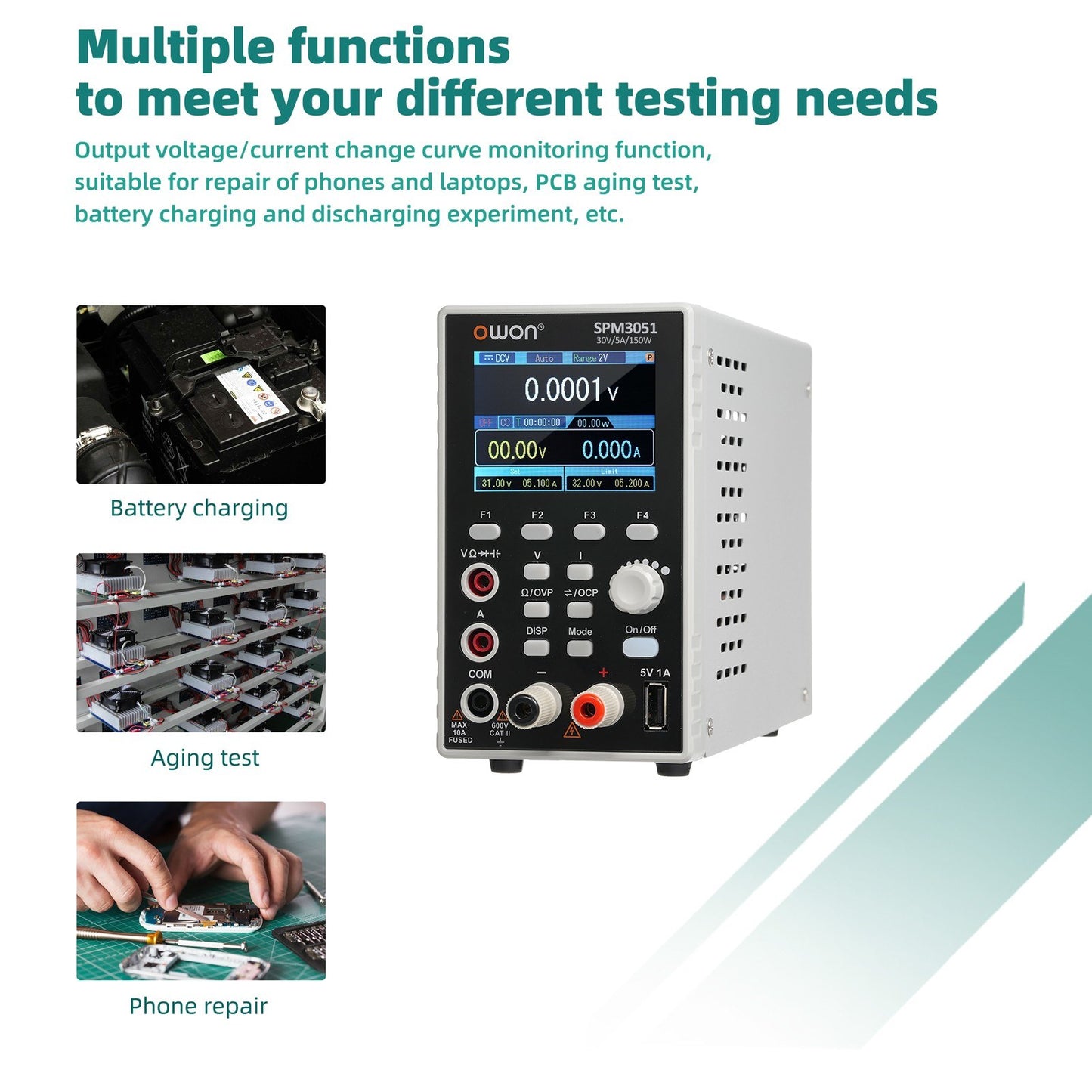 OWON SPM3103 300W Programmable Lab DC Power Supply (0-30V, 0-10A) with Multimeter, 2.8 LCD, Output Control, Single Channel
