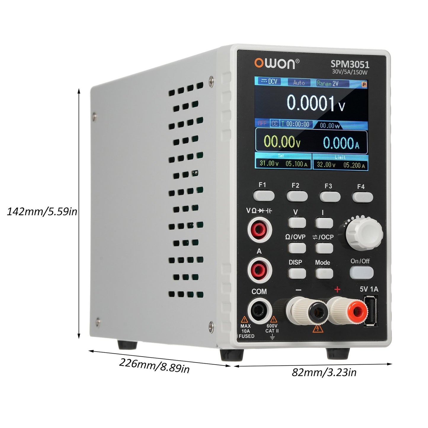 OWON SPM3103 300W Programmable Lab DC Power Supply (0-30V, 0-10A) with Multimeter, 2.8 LCD, Output Control, Single Channel