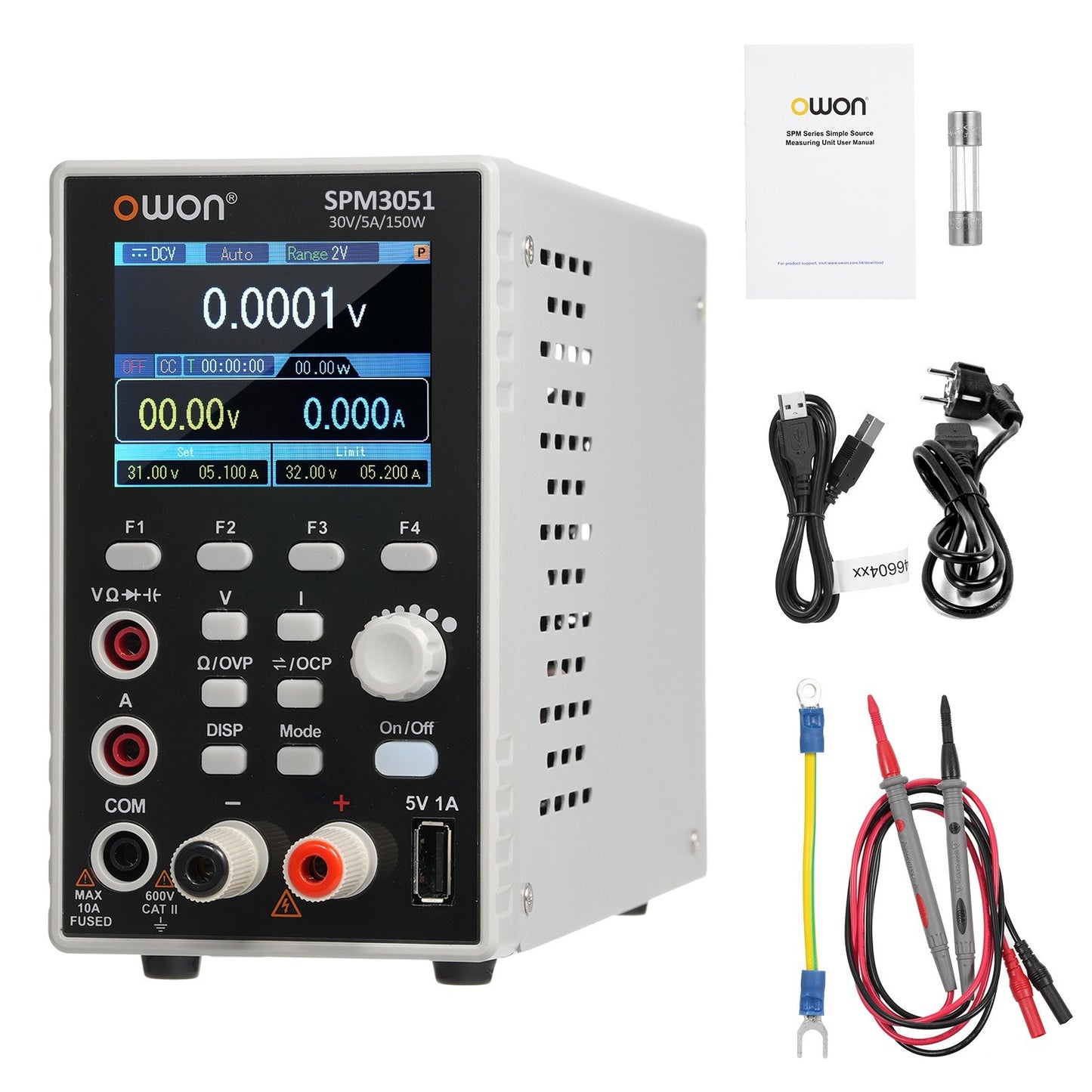 OWON SPM3103 300W Programmable Lab DC Power Supply (0-30V, 0-10A) with Multimeter, 2.8 LCD, Output Control, Single Channel