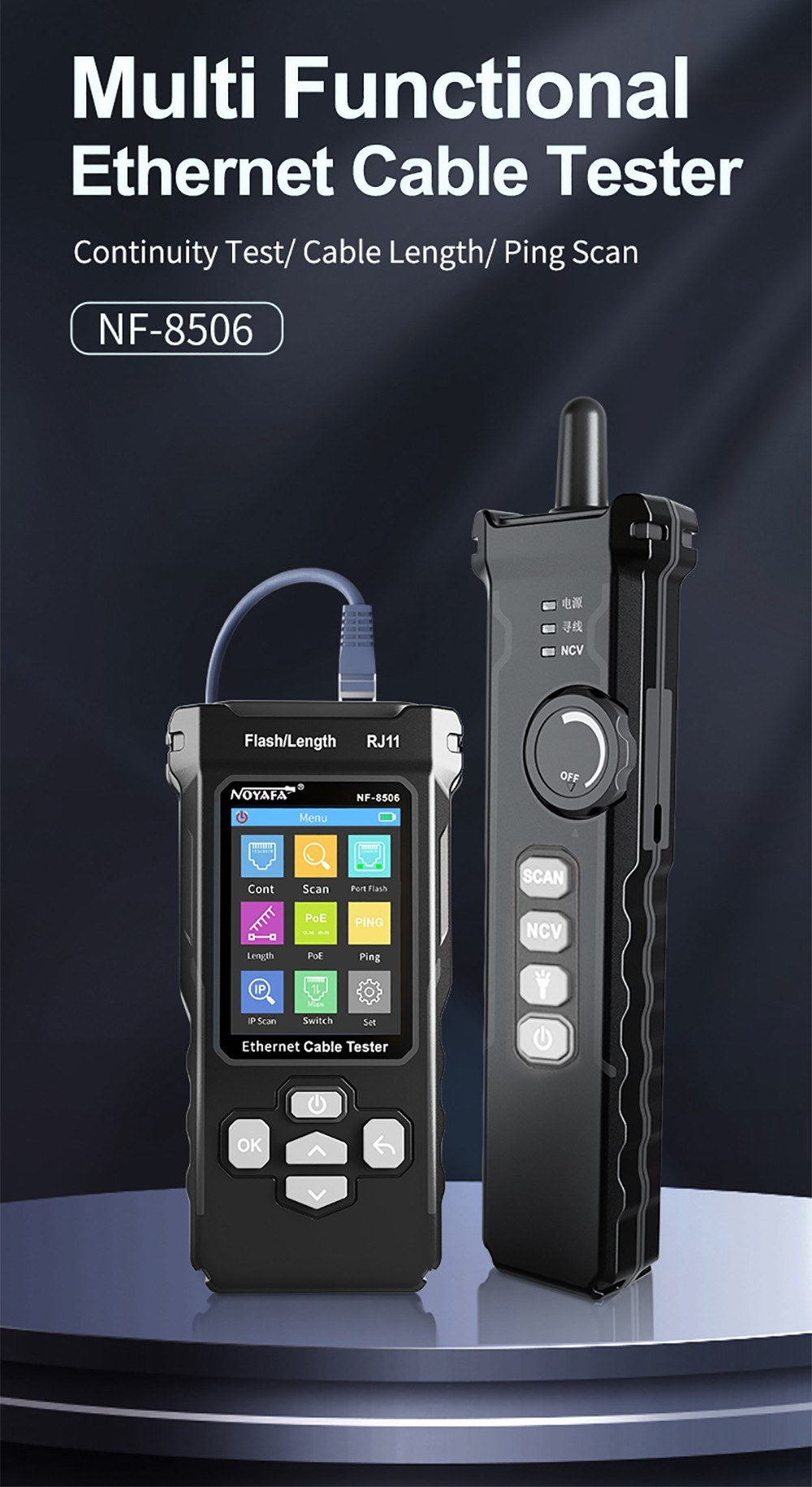 NOYAFA NF-8506 Rechargeable LCD Network Cable Tester & Multifunction Wire Tracker