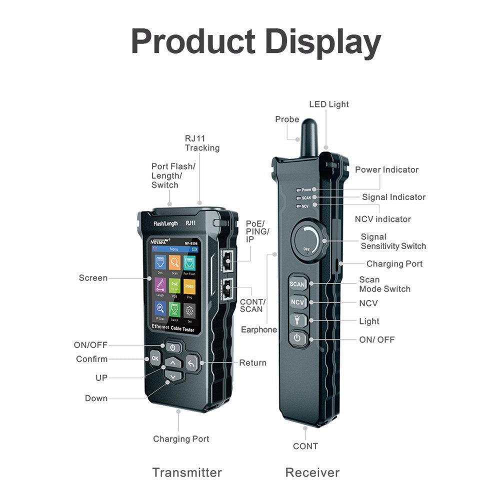 NOYAFA NF-8506 Rechargeable LCD Network Cable Tester & Multifunction Wire Tracker