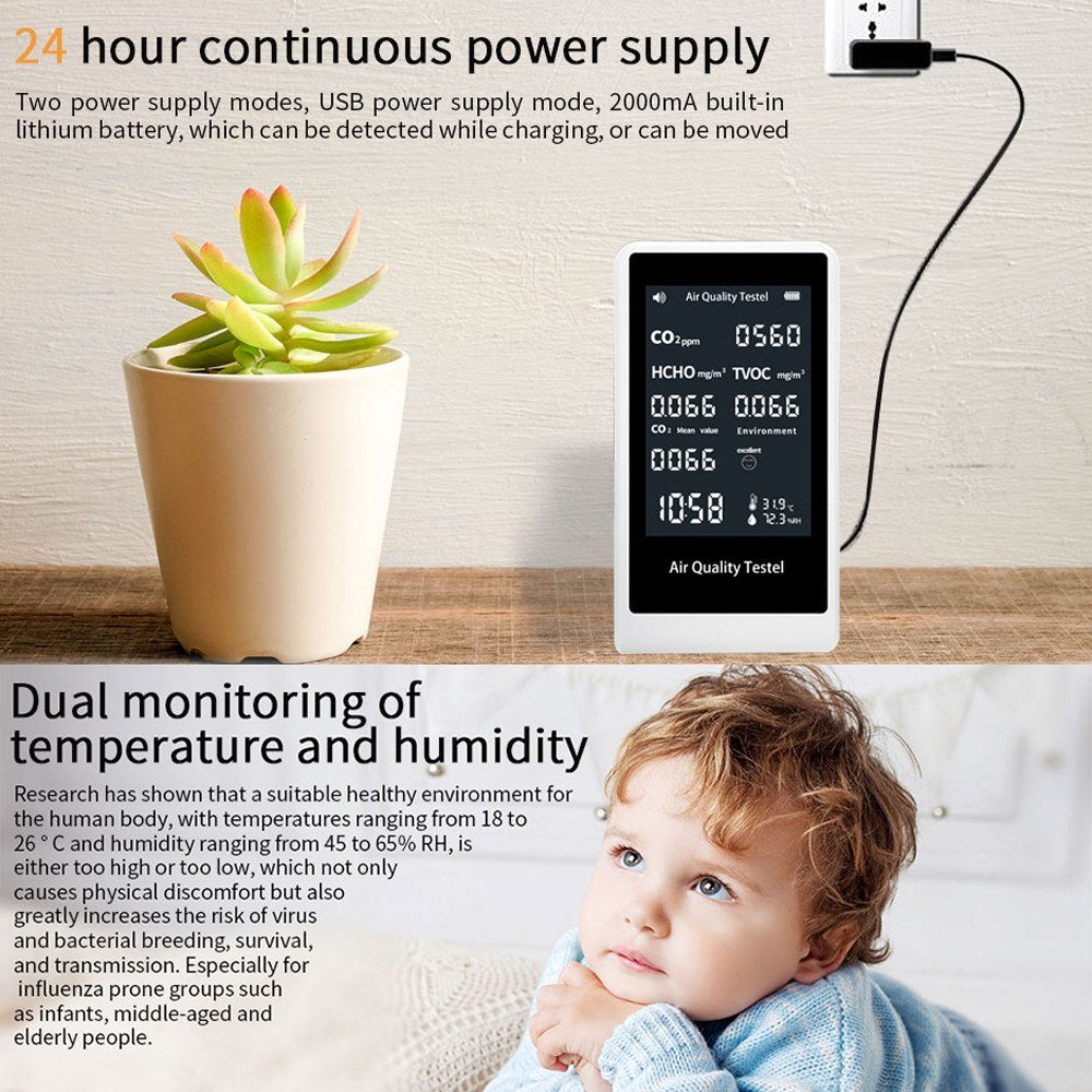 Smart Indoor CO2 Detector: Portable Multifunction Thermohygrometer & Air Quality Monitor