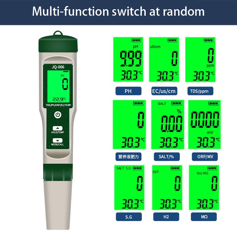 10-in-1 Multifunctional Digital Water Quality Tester - Portable High Accuracy PH/TDS/EC/Salinity/ORP/H2/S.G/Temperature/Nutrient Concentration/Resistance Pen with Backlight