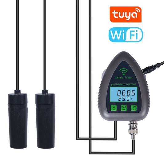 Tuya WiFi 5-in-1 Water Quality Monitor: PH, TDS, S.G, Salinity, Temperature Tester for Aquarium, Aquaculture, Pool, Drinking Water