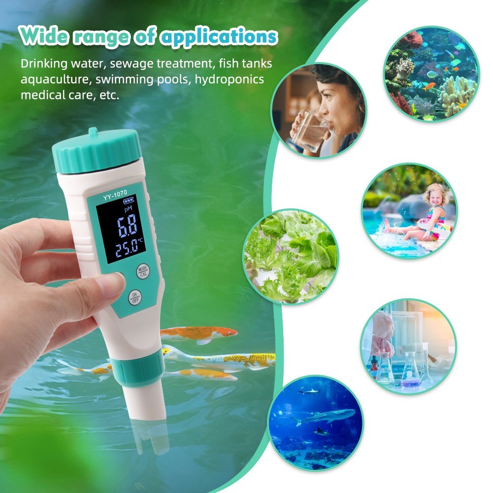 7-in-1 Water Quality Tester: Chlorine, pH, TDS, Salt, ORP, FAC, EC, Temperature for Drinking Water, Aquarium, Pool