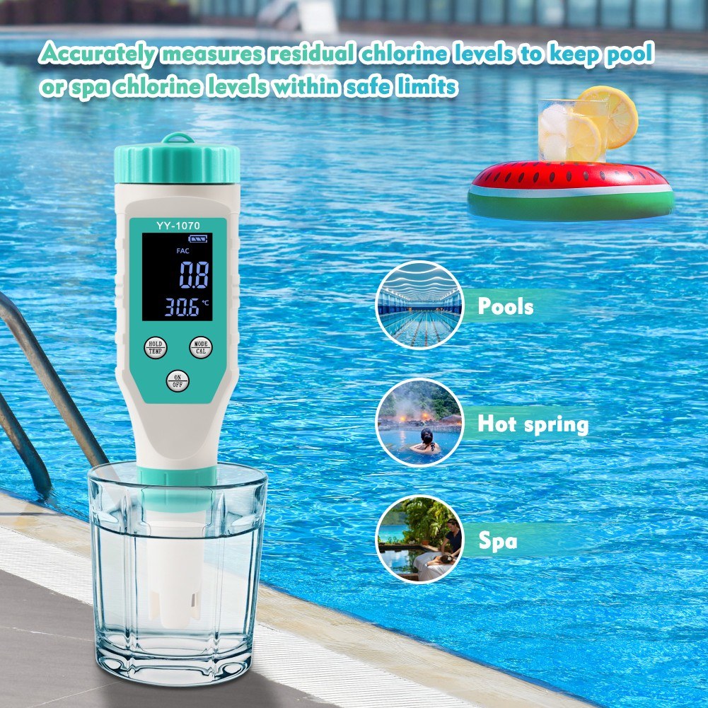 7-in-1 Water Quality Tester: Chlorine, pH, TDS, Salt, ORP, FAC, EC, Temperature for Drinking Water, Aquarium, Pool