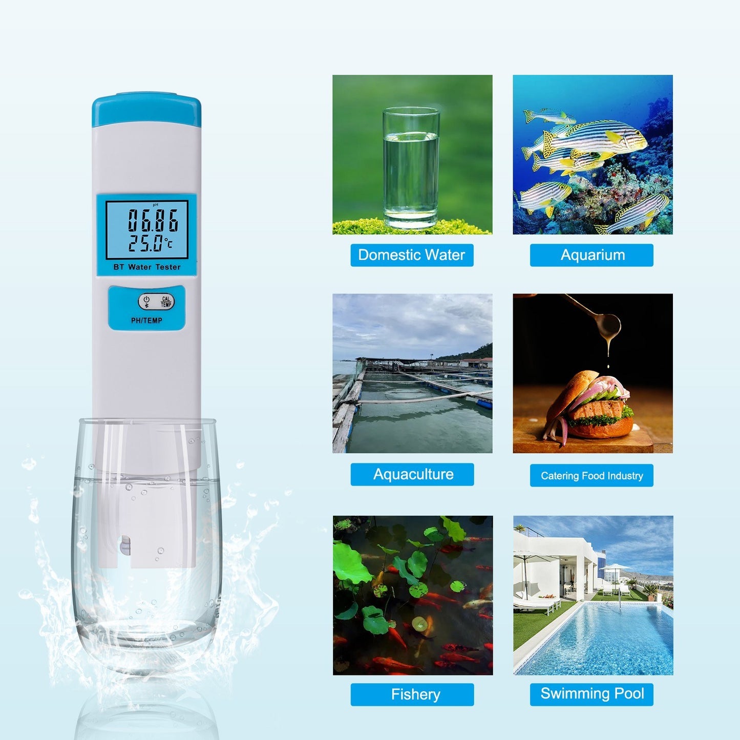 BT Multi-functional Water Quality Tester: PH & Temperature Meter for Drinking Water, Aquarium, Aquaculture & Swimming Pool