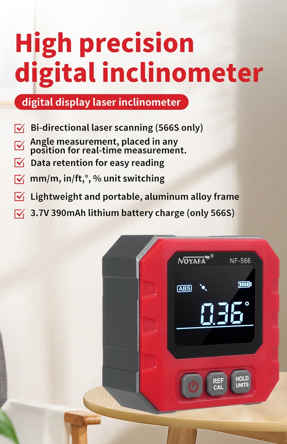 Portable Digital Inclinometer 4*90° Backlight Protractor with Data Hold & Five-side Magnetic Functionality