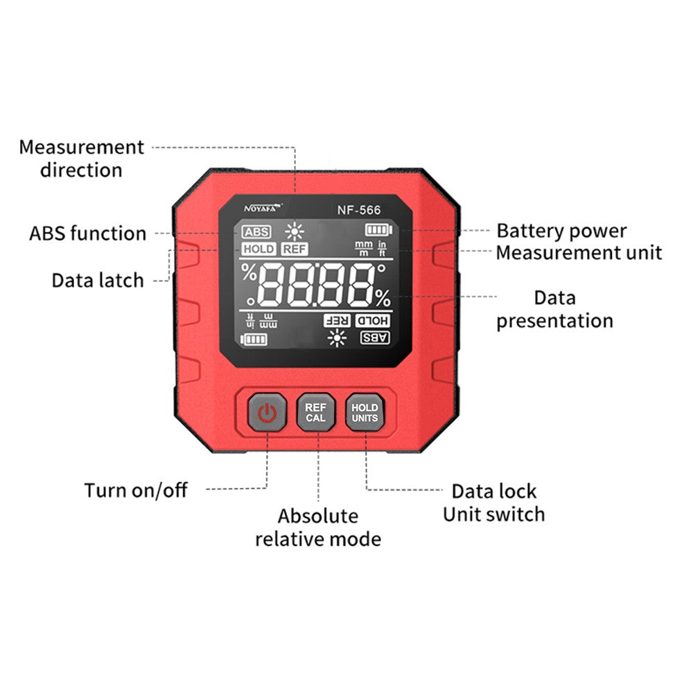 Portable Digital Inclinometer 4*90° Backlight Protractor with Data Hold & Five-side Magnetic Functionality