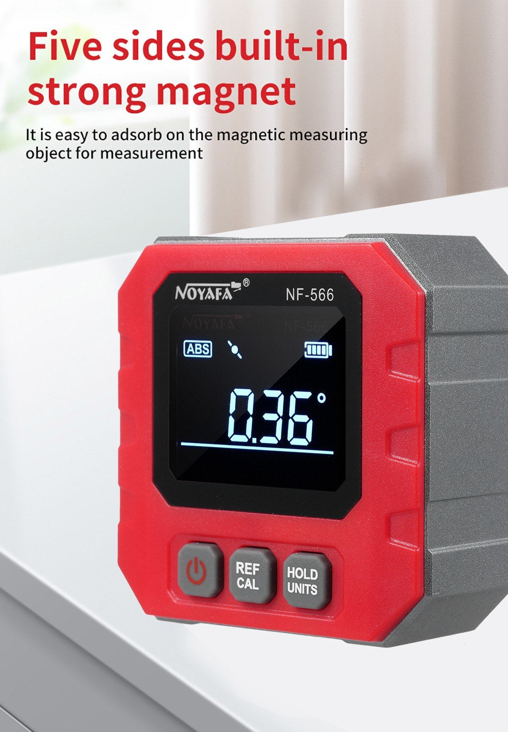 Portable Digital Inclinometer 4*90° Backlight Protractor with Data Hold & Five-side Magnetic Functionality
