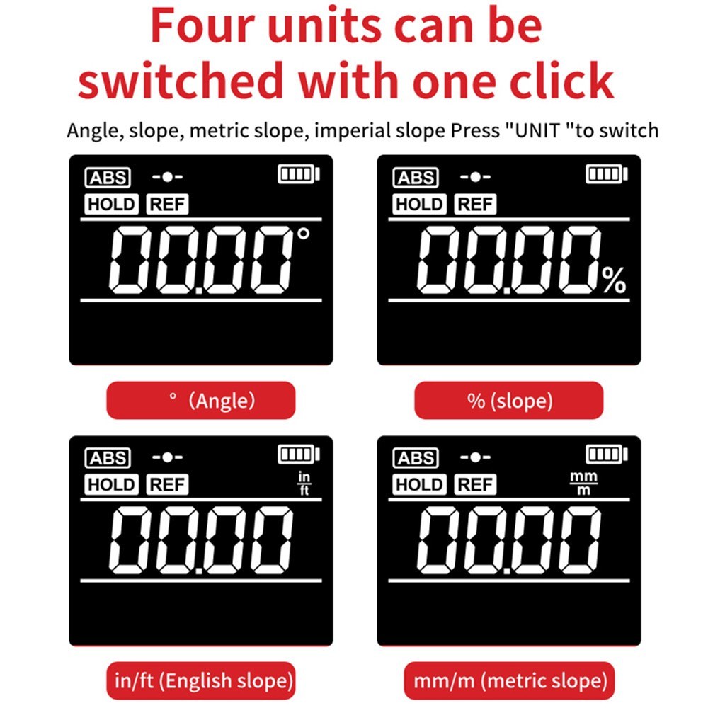 Portable Digital Inclinometer 4*90° Backlight Protractor with Data Hold & Five-side Magnetic Functionality