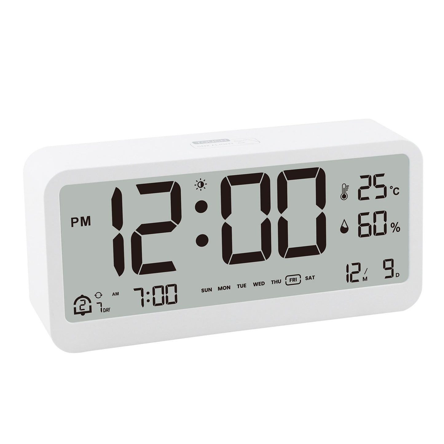 8001-EN LED Digital Alarm Clock: Multifunctional, Adjustable Brightness, Temp & Humidity Display, Dual Alarms, Date & Time Display, Snooze, Auto-Dimming, Night Light Mode