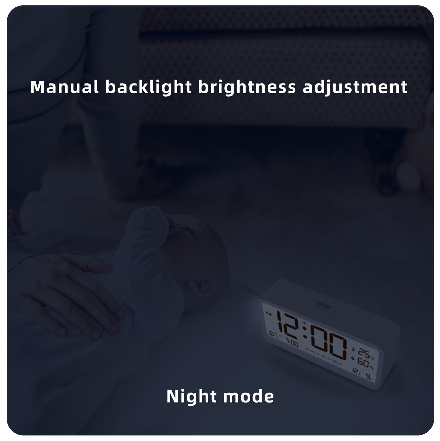 8001-EN LED Digital Alarm Clock: Multifunctional, Adjustable Brightness, Temp & Humidity Display, Dual Alarms, Date & Time Display, Snooze, Auto-Dimming, Night Light Mode