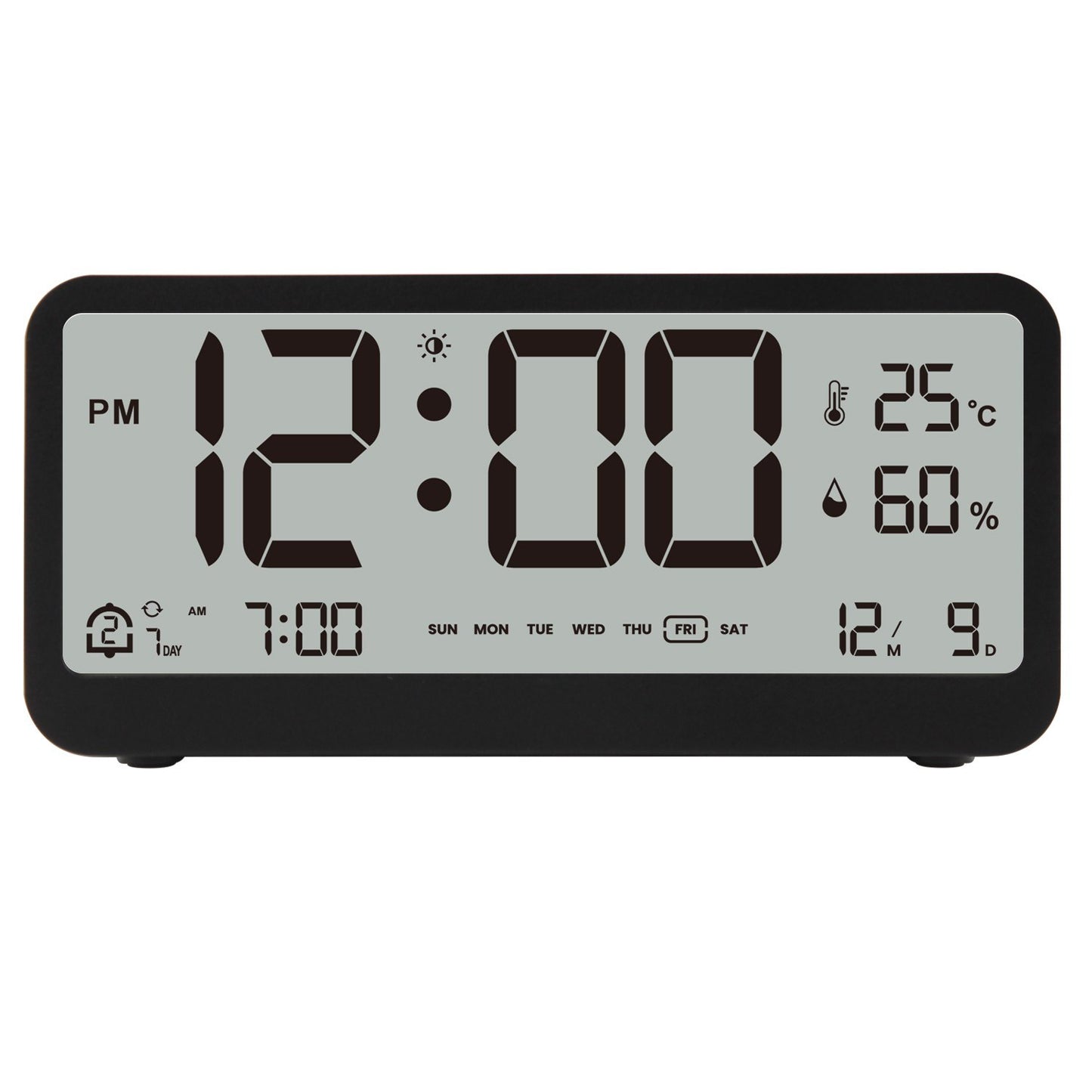 8001-EN LED Digital Alarm Clock: Multifunctional, Adjustable Brightness, Temp & Humidity Display, Dual Alarms, Date & Time Display, Snooze, Auto-Dimming, Night Light Mode