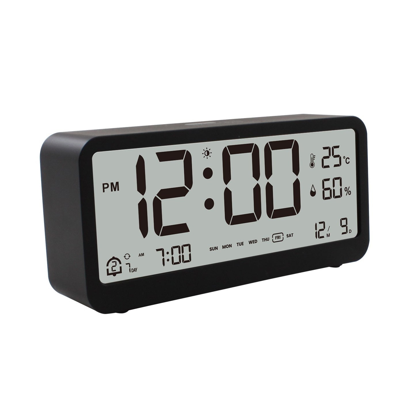 8001-EN LED Digital Alarm Clock: Multifunctional, Adjustable Brightness, Temp & Humidity Display, Dual Alarms, Date & Time Display, Snooze, Auto-Dimming, Night Light Mode