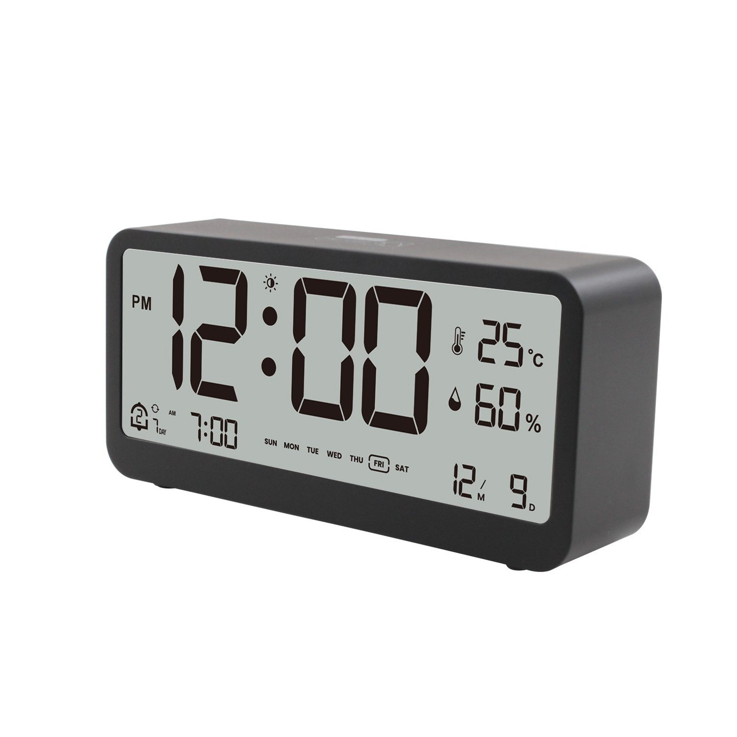 8001-EN LED Digital Alarm Clock: Multifunctional, Adjustable Brightness, Temp & Humidity Display, Dual Alarms, Date & Time Display, Snooze, Auto-Dimming, Night Light Mode