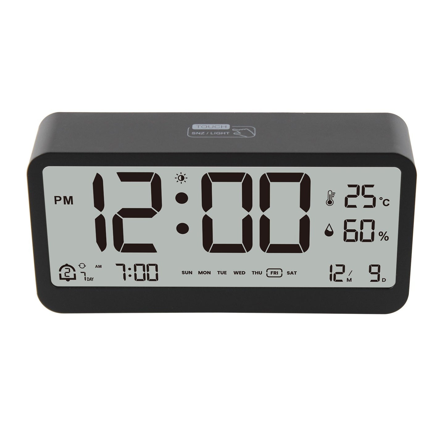 8001-EN LED Digital Alarm Clock: Multifunctional, Adjustable Brightness, Temp & Humidity Display, Dual Alarms, Date & Time Display, Snooze, Auto-Dimming, Night Light Mode