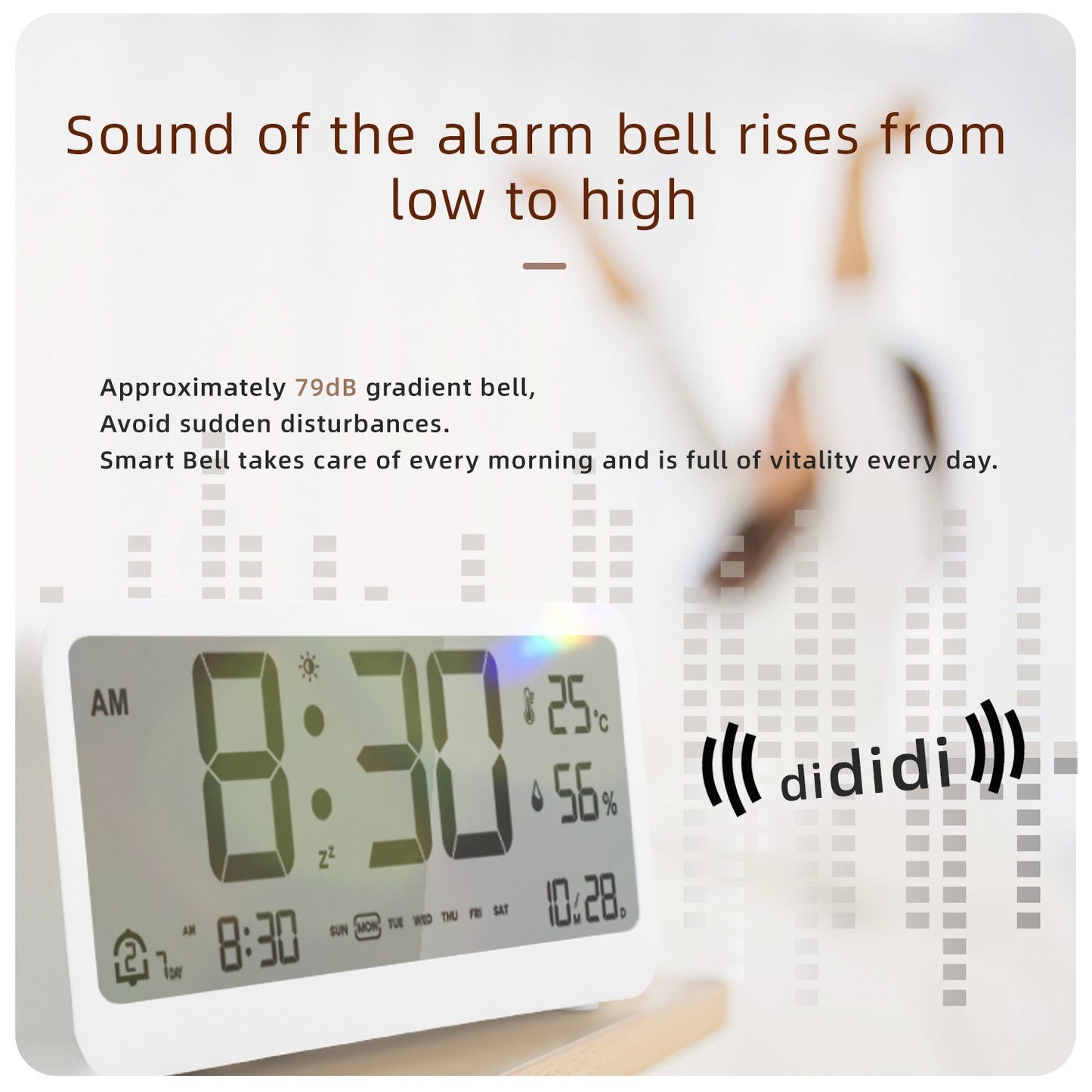 8001-EN LED Digital Alarm Clock: Multifunctional, Adjustable Brightness, Temp & Humidity Display, Dual Alarms, Date & Time Display, Snooze, Auto-Dimming, Night Light Mode