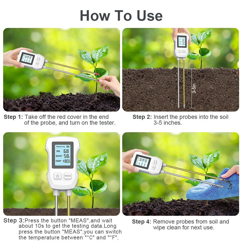 3-in-1 Soil pH, Temperature & Humidity Meter for Indoor Plants - Gardening Cultivation Tool