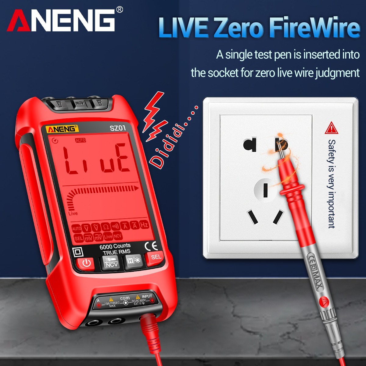 Smart Digital Multimeter 6000 Counts Auto Range True RMS NCV Universal Meter with Backlight Flashlight for AC/DC Voltage, Current & Resistance Measurement - ANENG SZ01