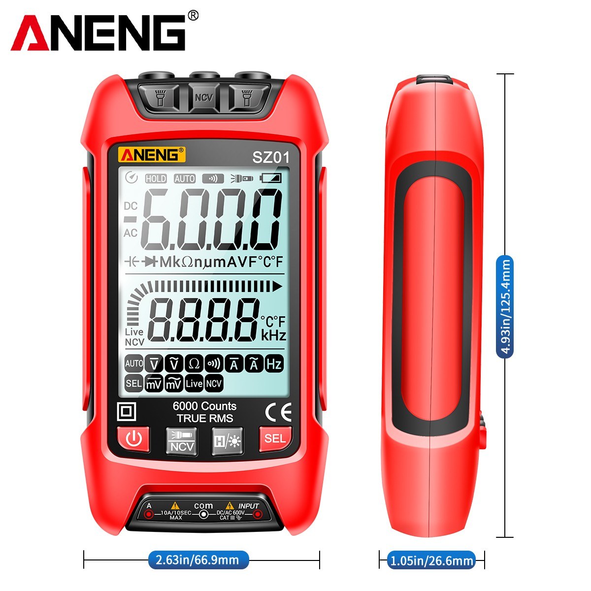 Smart Digital Multimeter 6000 Counts Auto Range True RMS NCV Universal Meter with Backlight Flashlight for AC/DC Voltage, Current & Resistance Measurement - ANENG SZ01