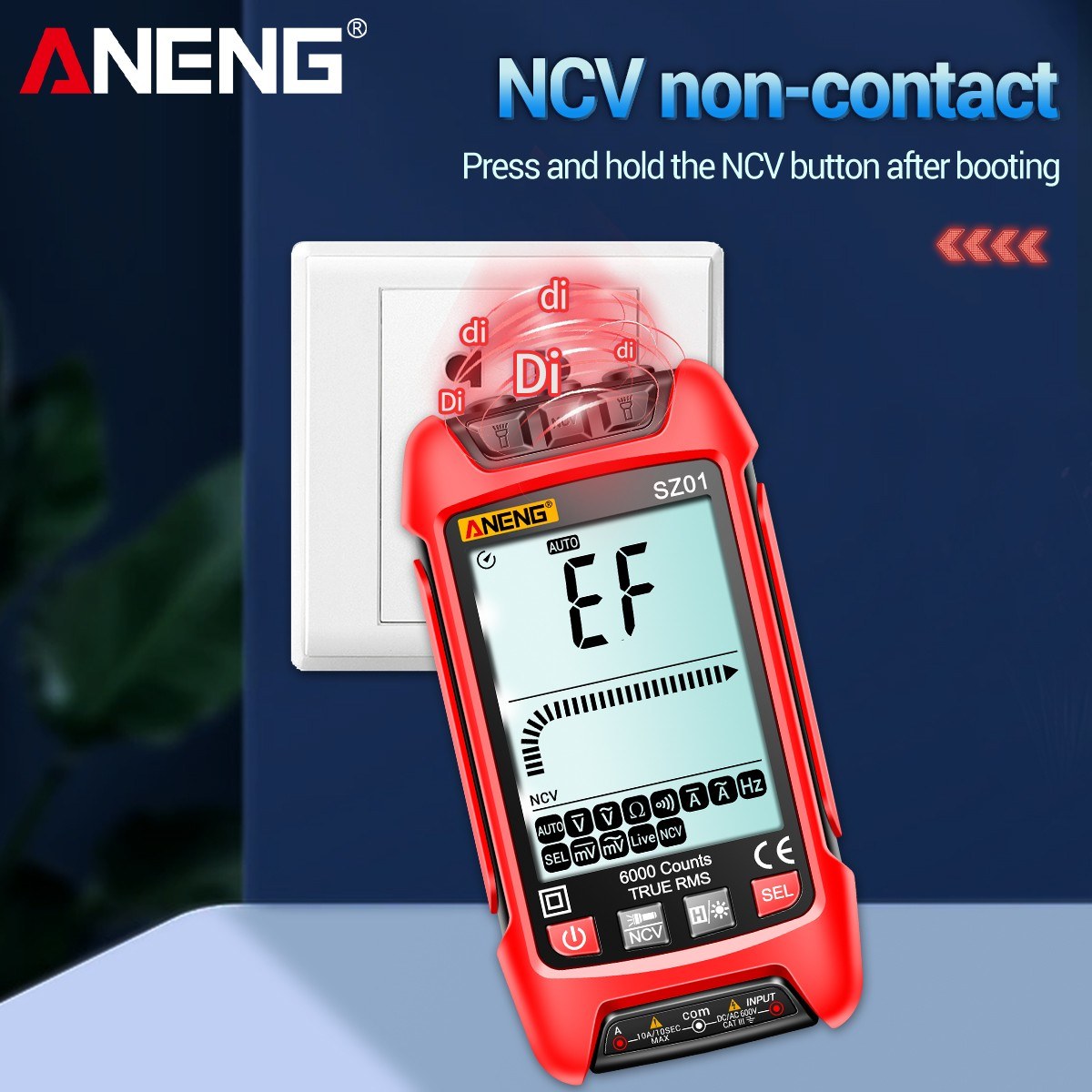 Smart Digital Multimeter 6000 Counts Auto Range True RMS NCV Universal Meter with Backlight Flashlight for AC/DC Voltage, Current & Resistance Measurement - ANENG SZ01