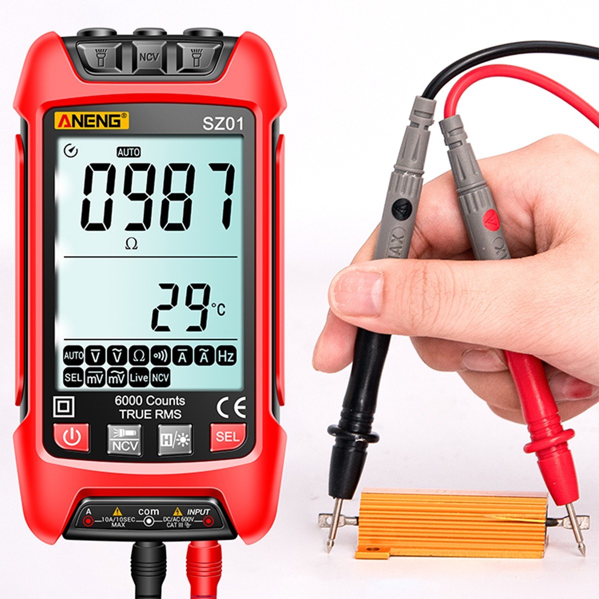 Smart Digital Multimeter 6000 Counts Auto Range True RMS NCV Universal Meter with Backlight Flashlight for AC/DC Voltage, Current & Resistance Measurement - ANENG SZ01