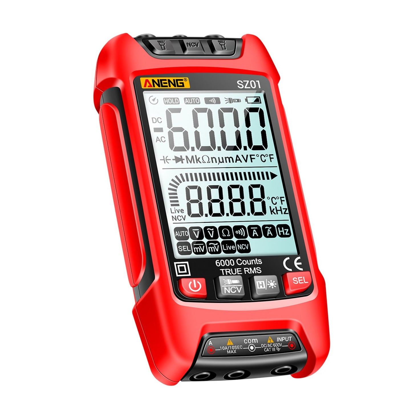 Smart Digital Multimeter 6000 Counts Auto Range True RMS NCV Universal Meter with Backlight Flashlight for AC/DC Voltage, Current & Resistance Measurement - ANENG SZ01