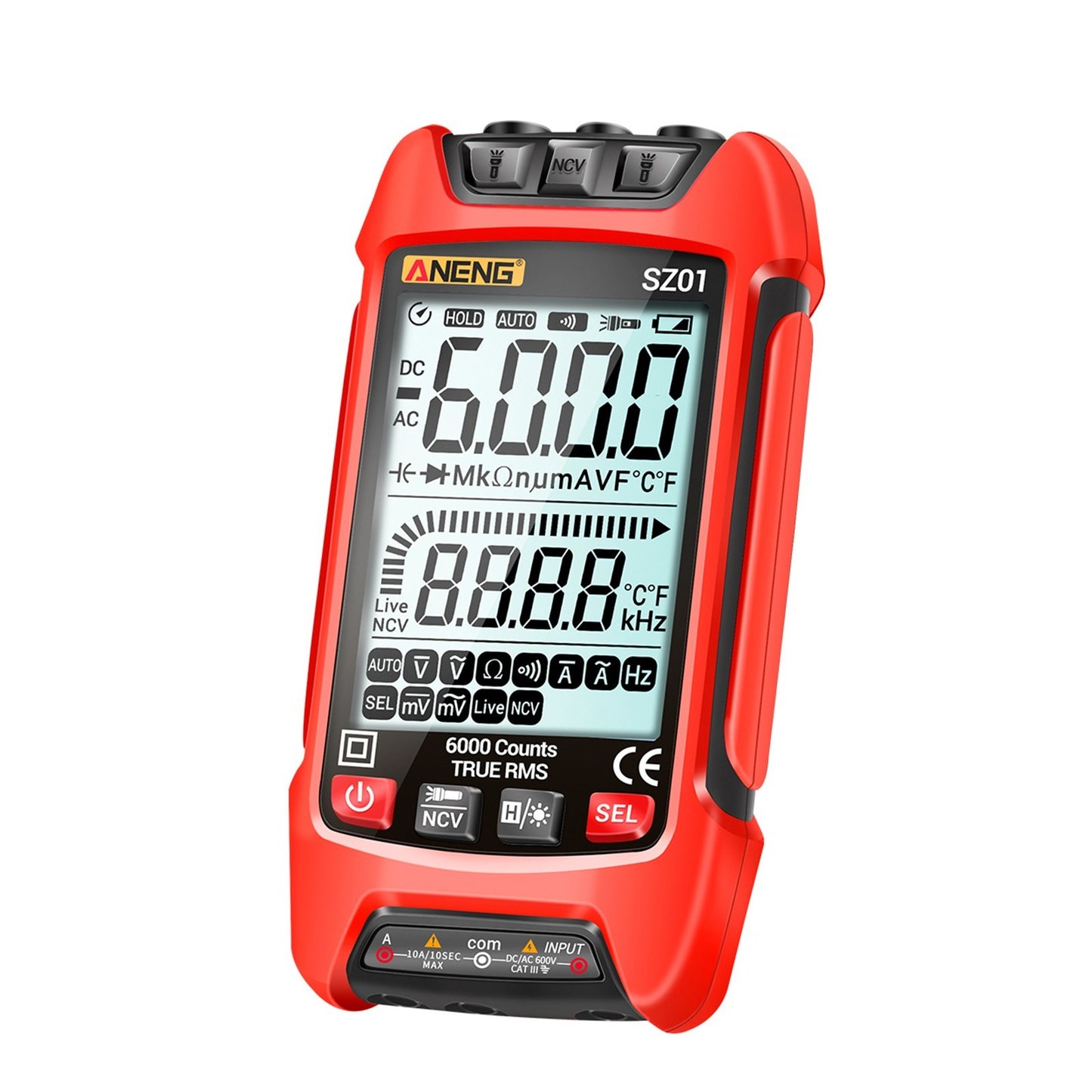 Smart Digital Multimeter 6000 Counts Auto Range True RMS NCV Universal Meter with Backlight Flashlight for AC/DC Voltage, Current & Resistance Measurement - ANENG SZ01