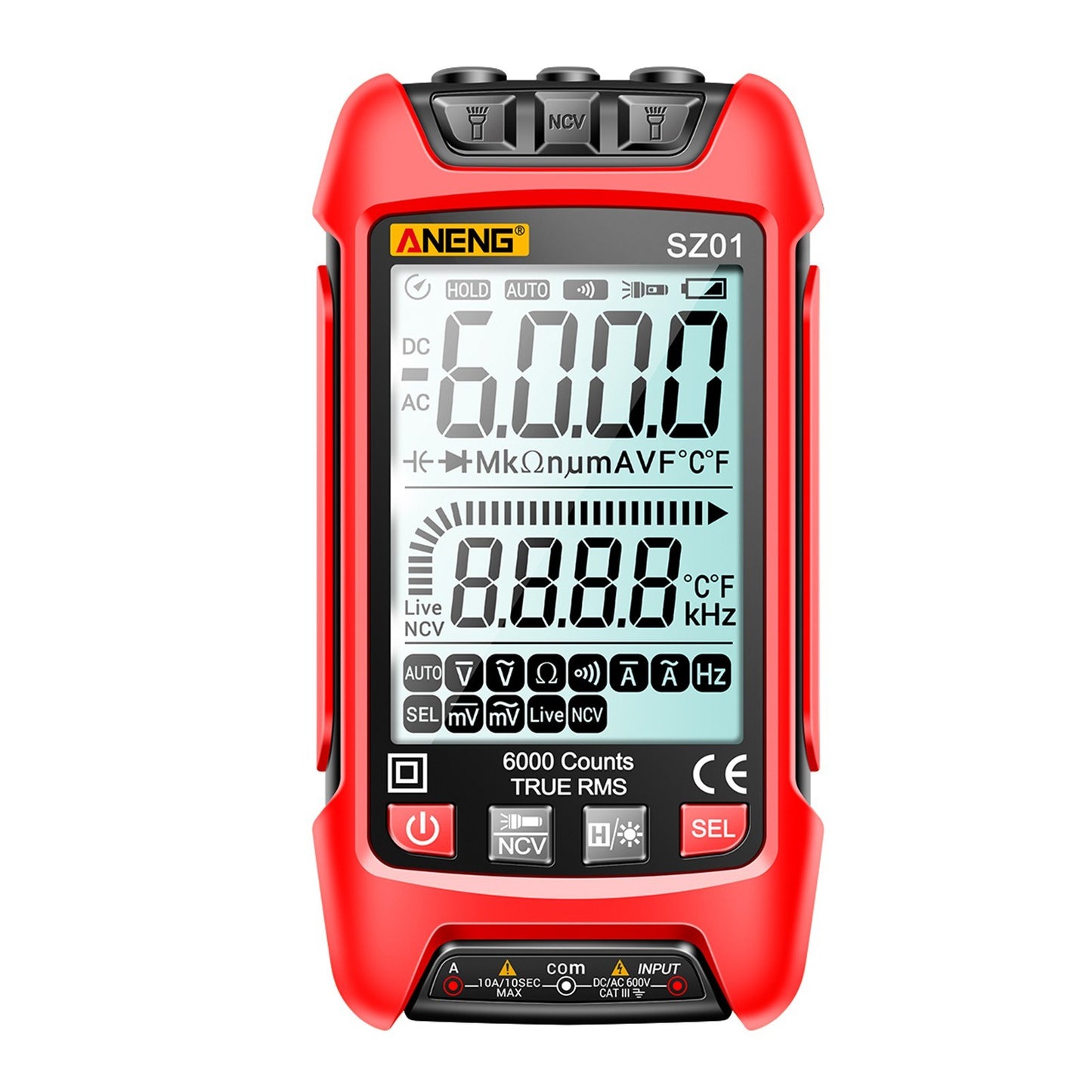 Smart Digital Multimeter 6000 Counts Auto Range True RMS NCV Universal Meter with Backlight Flashlight for AC/DC Voltage, Current & Resistance Measurement - ANENG SZ01