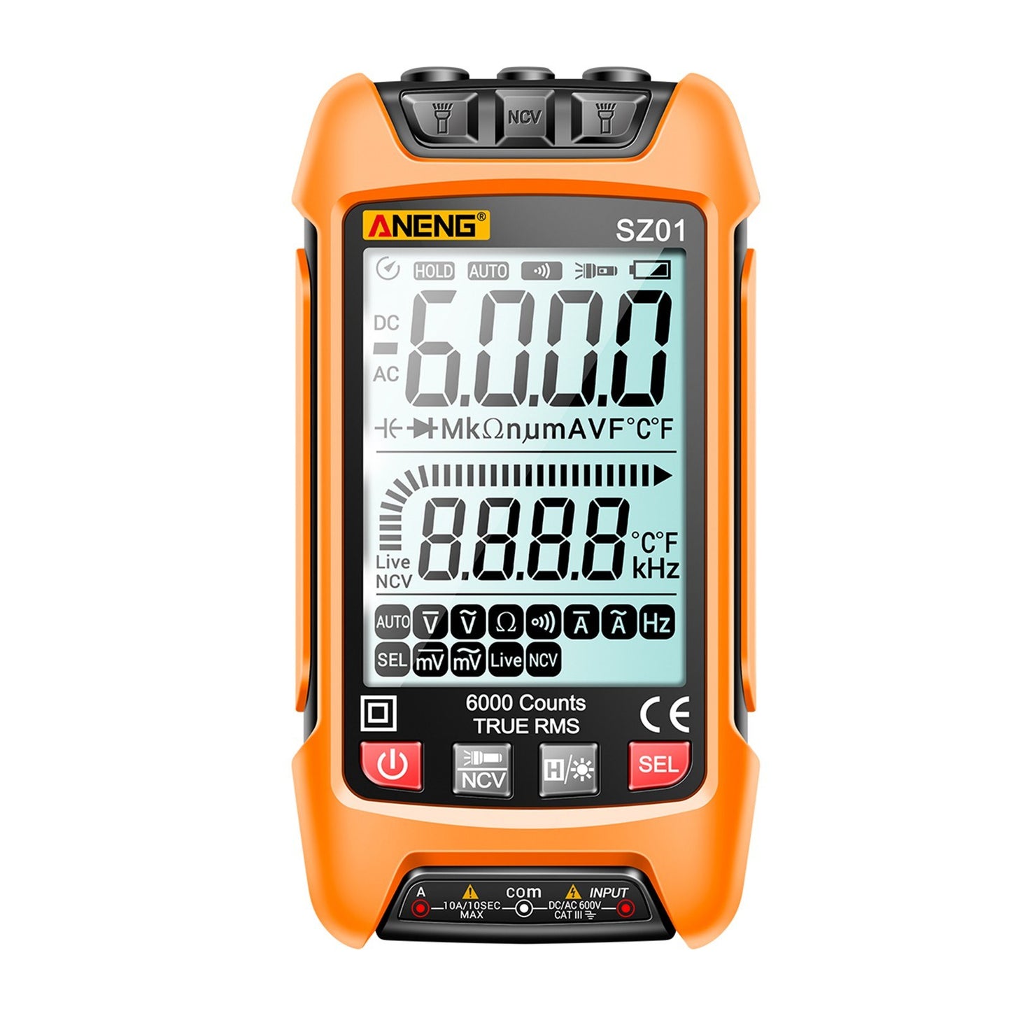 Smart Digital Multimeter 6000 Counts Auto Range True RMS NCV Universal Meter with Backlight Flashlight for AC/DC Voltage, Current & Resistance Measurement - ANENG SZ01