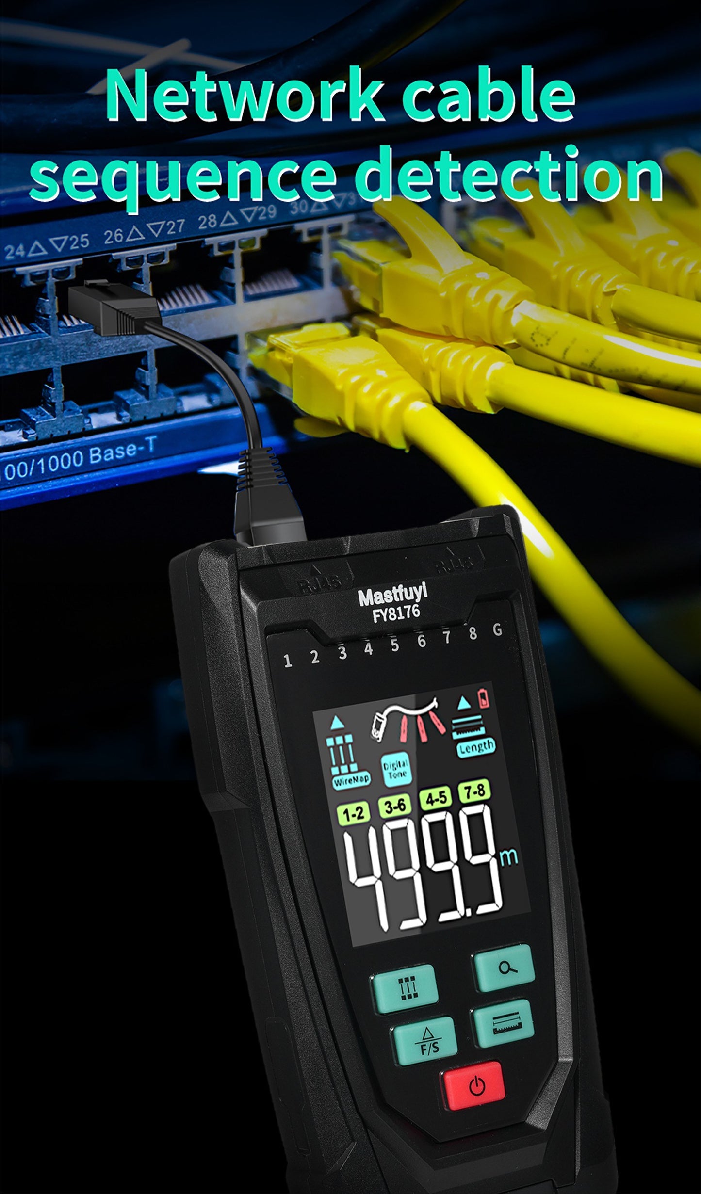 Mastfuyi FY8176 Portable Ethernet Cable Tester with 2.5 Color Screen