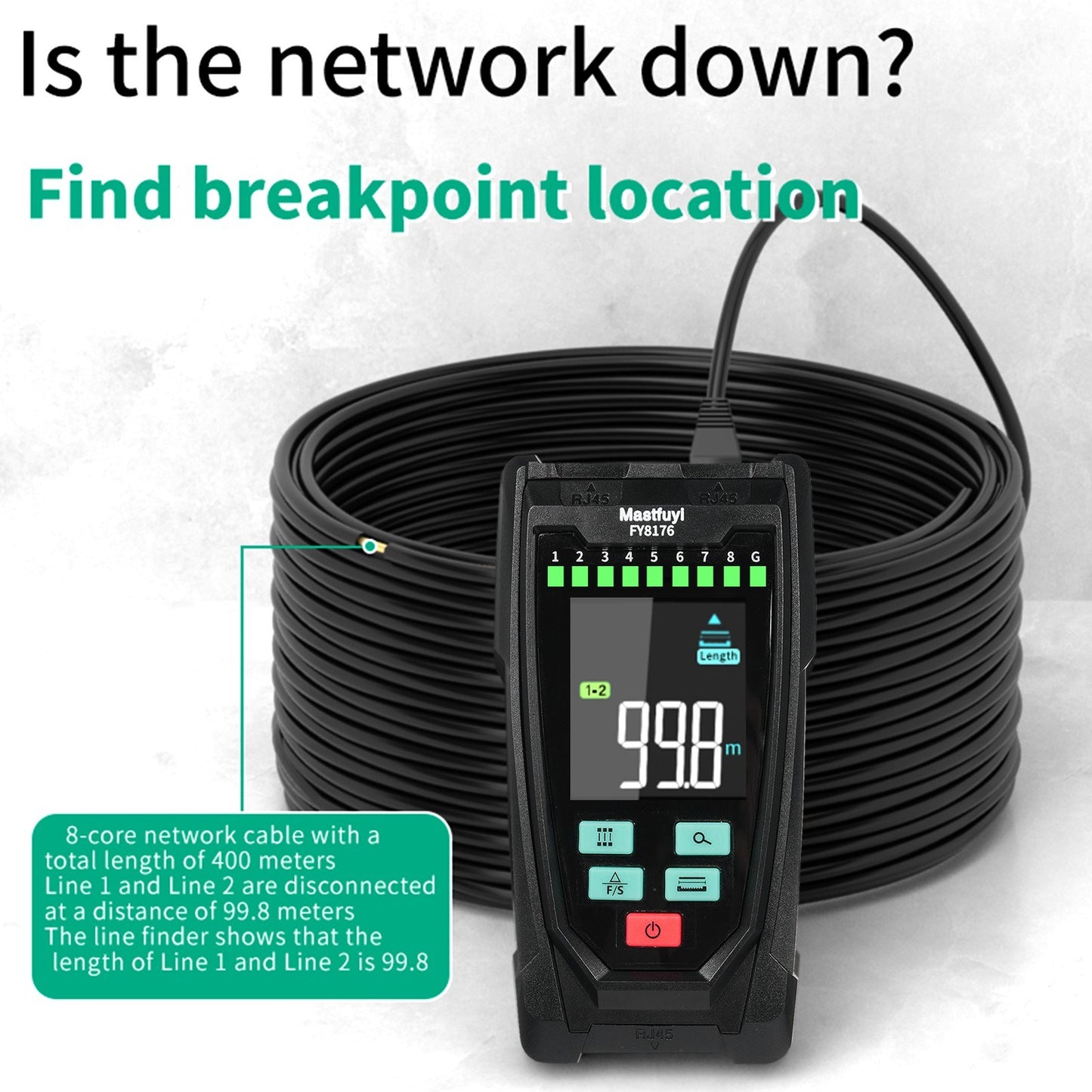 Mastfuyi FY8176 Portable Ethernet Cable Tester with 2.5 Color Screen