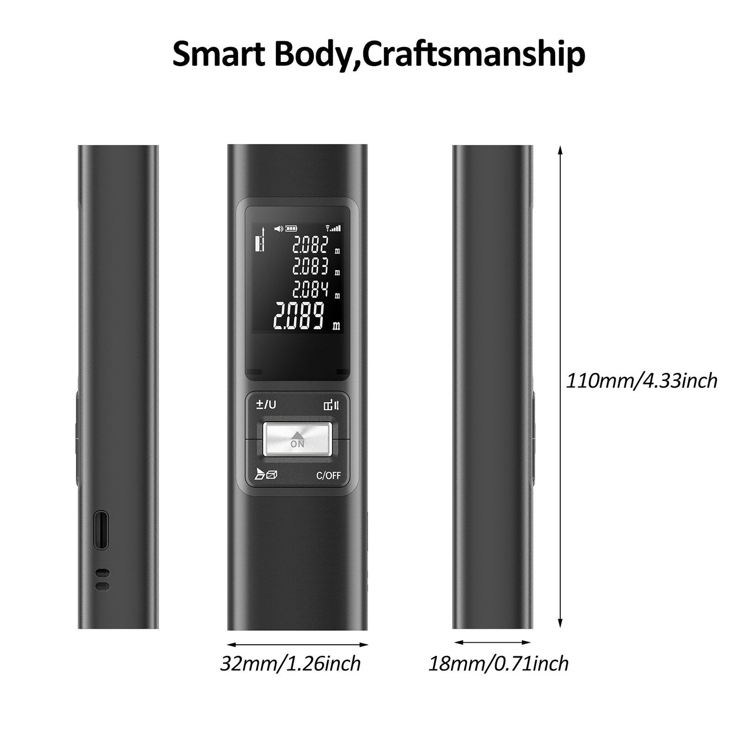 Rechargeable S40 Laser Distance Meter 40M, High Precision ±2mm Digital Rangefinder with Fast 0.1s Measurement, Aluminium Alloy Shell for Indoor Length, Area, Volume Measurement