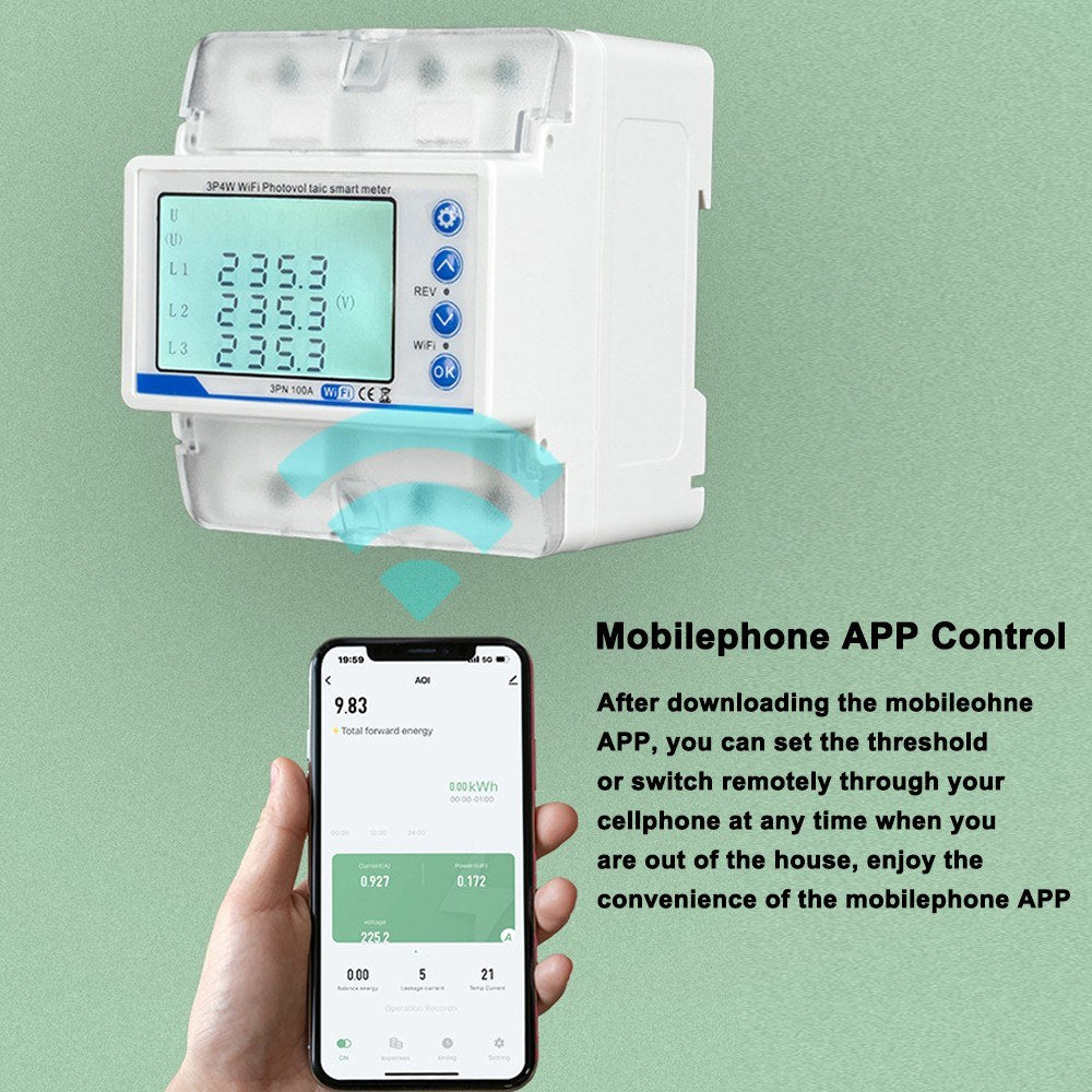Tuya WiFi Three-Phase Photovoltaic Meter with Intelligent Reclosure Switch