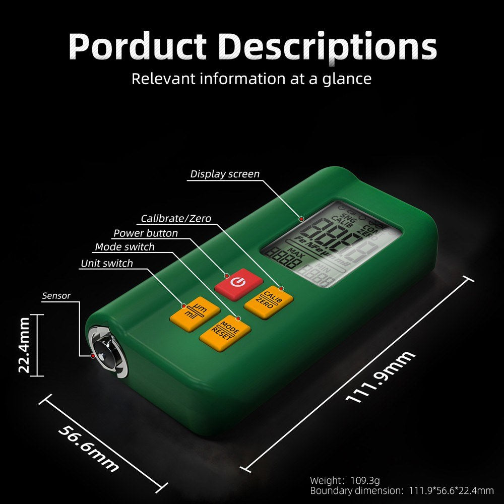 Digital LCD Car Paint Thickness Gauge - High Precision with Multi-Point & Zeroing Calibration