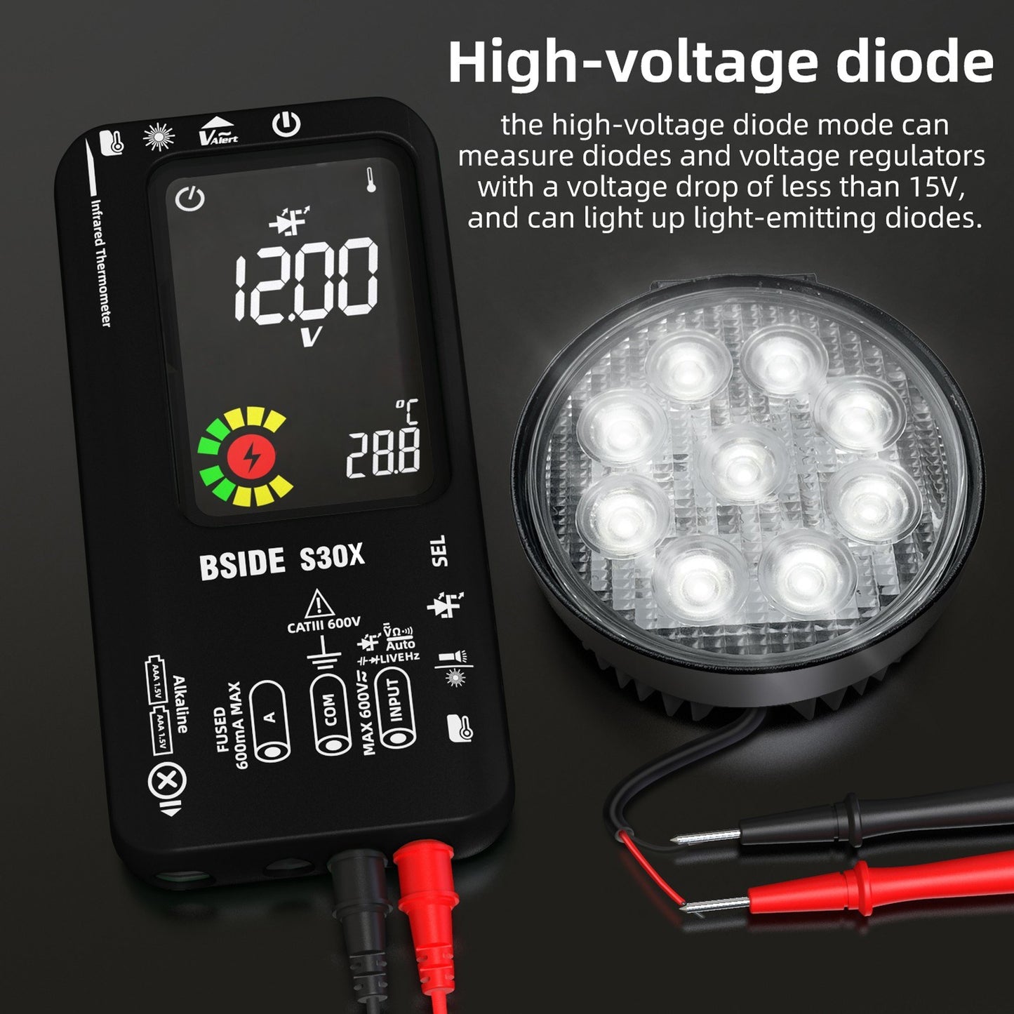 BSIDE Digital Multimeter with Infrared Thermometer and LCD Color Display