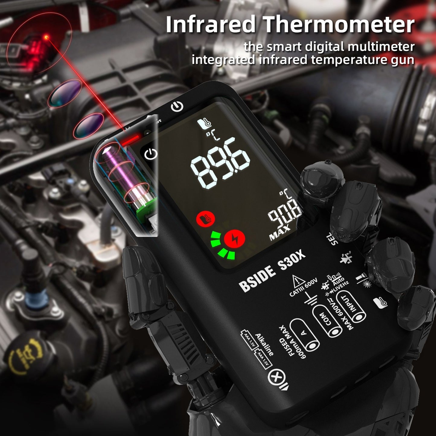 BSIDE Digital Multimeter with Infrared Thermometer and LCD Color Display