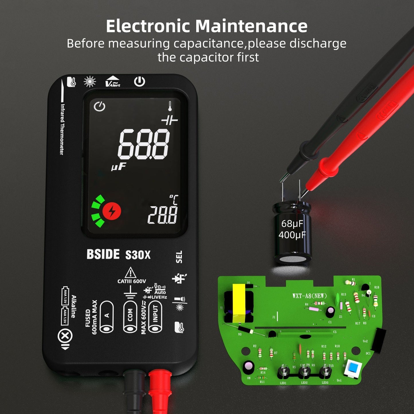 BSIDE Digital Multimeter with Infrared Thermometer and LCD Color Display