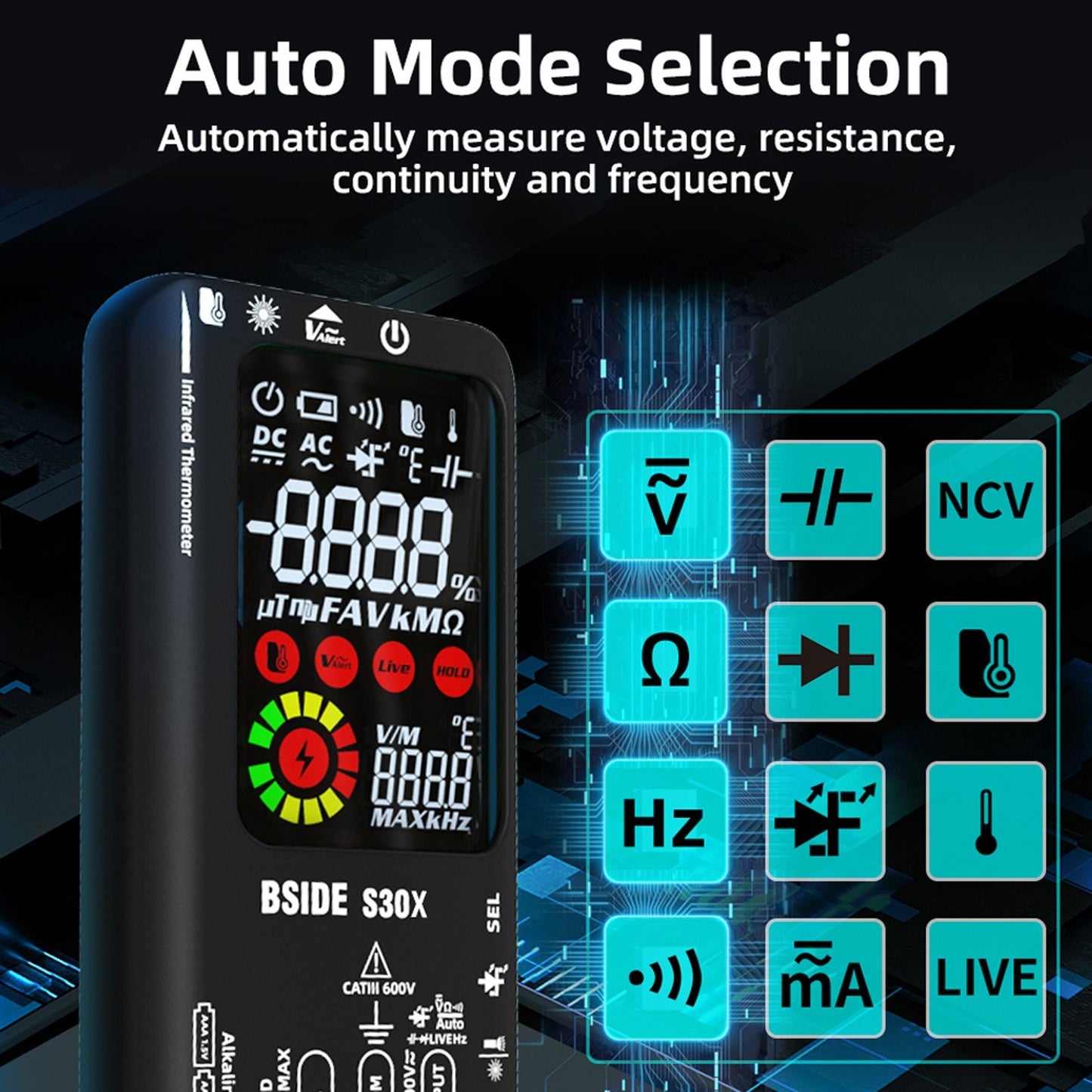 BSIDE Digital Multimeter with Infrared Thermometer and LCD Color Display