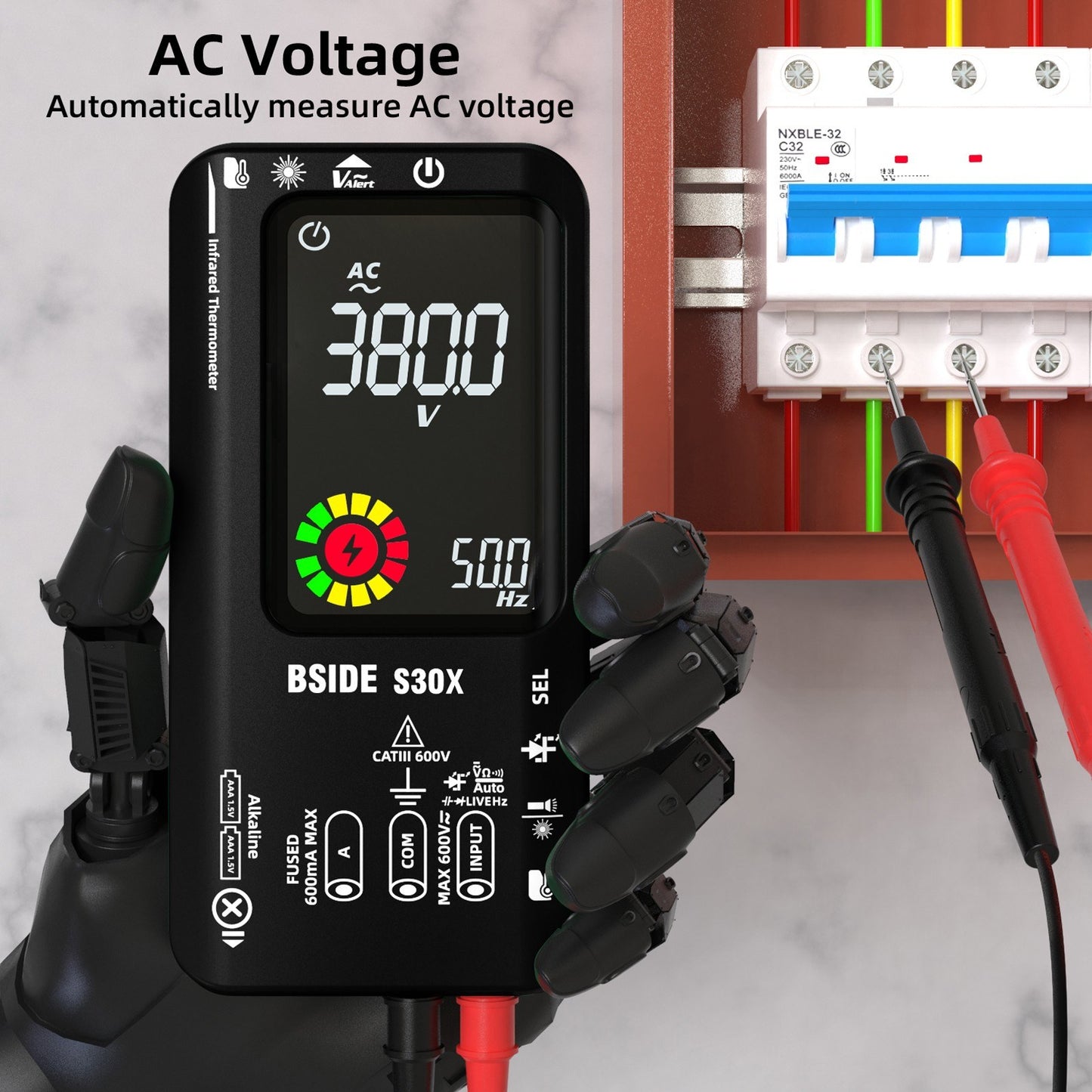 BSIDE Digital Multimeter with Infrared Thermometer and LCD Color Display