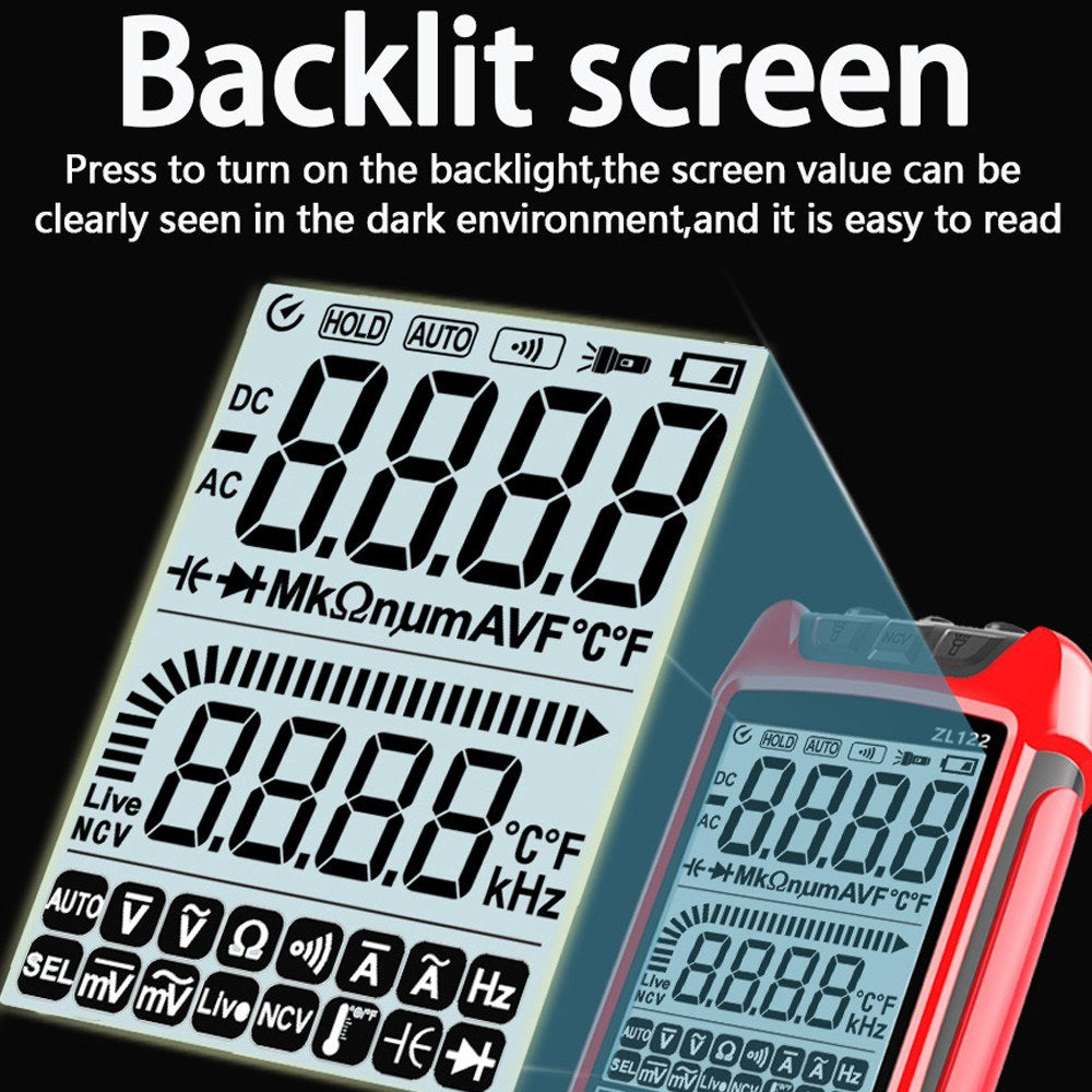 Professional True RMS Digital Multimeter with LCD Backlight - Voltage, Resistance, Frequency Tester